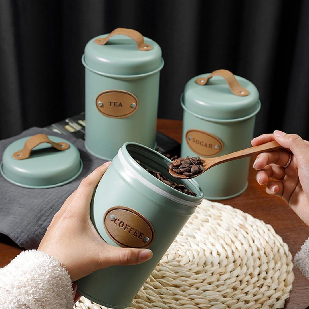 Metal Tea Coffee and Sugar Canisters