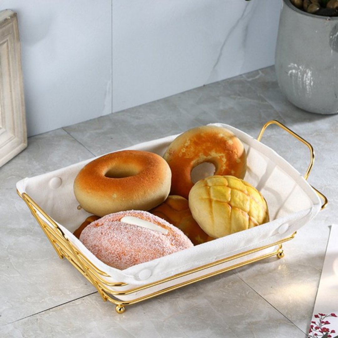 Metallic fruit and bread decorative basket (with cloth liner)