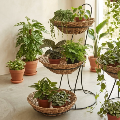 Multi-Tiered Woven Basket Floor Stands
