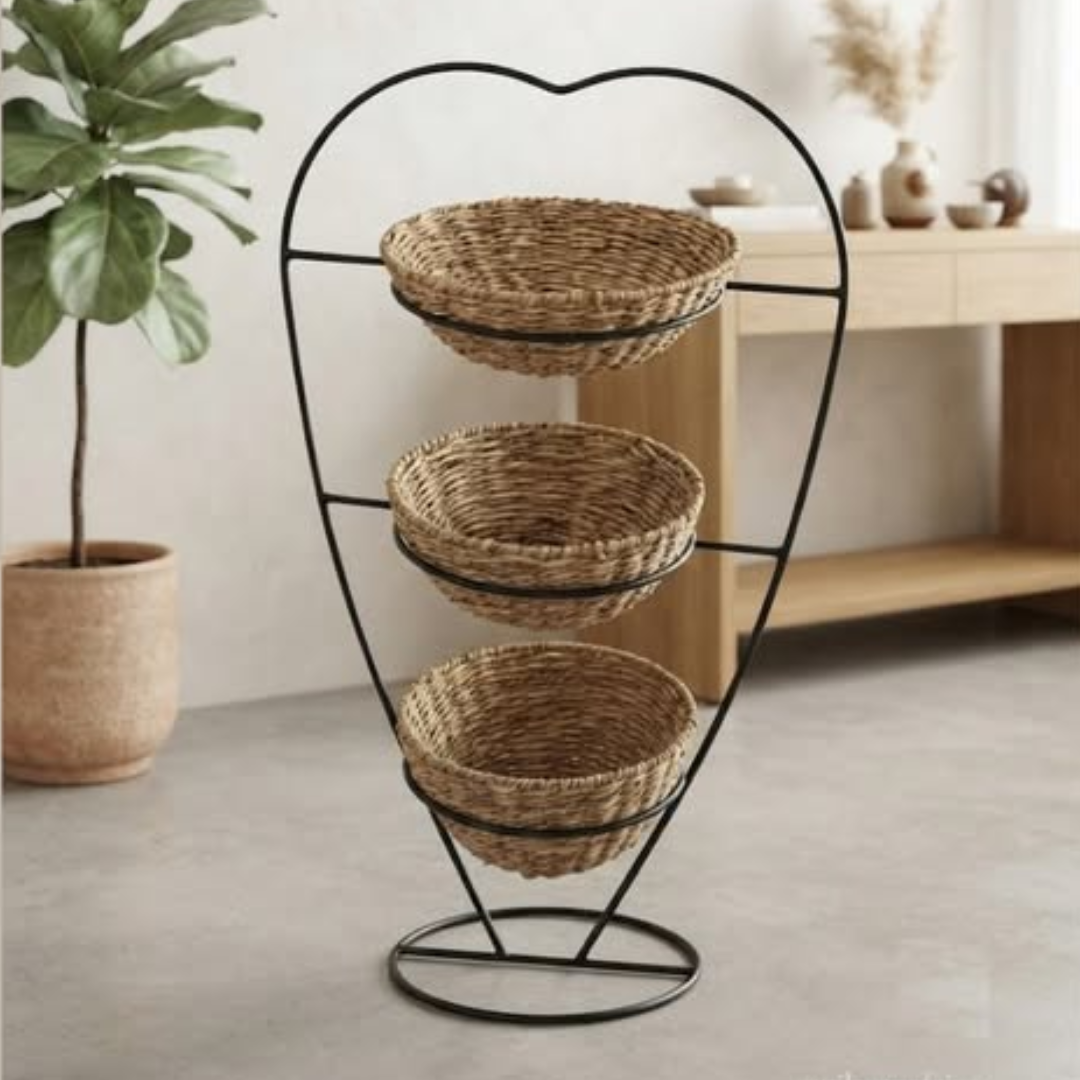 Multi-Tiered Woven Basket Floor Stands