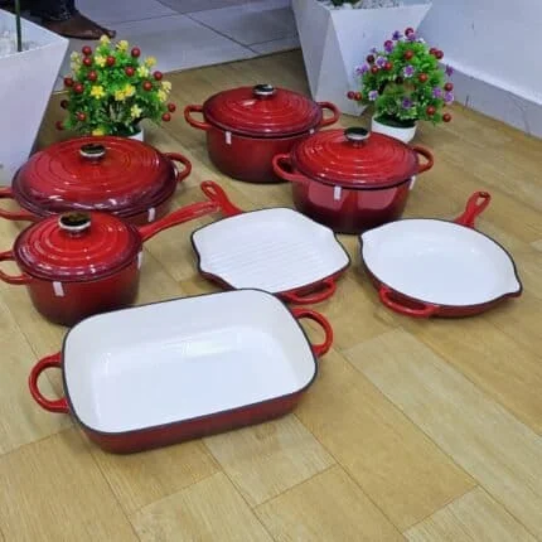 Multi-color enamel cast iron cookware set