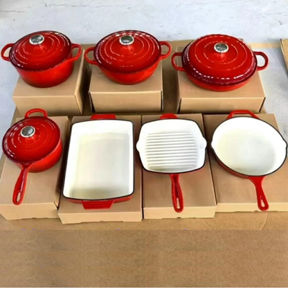 Multi-color enamel cast iron cookware set