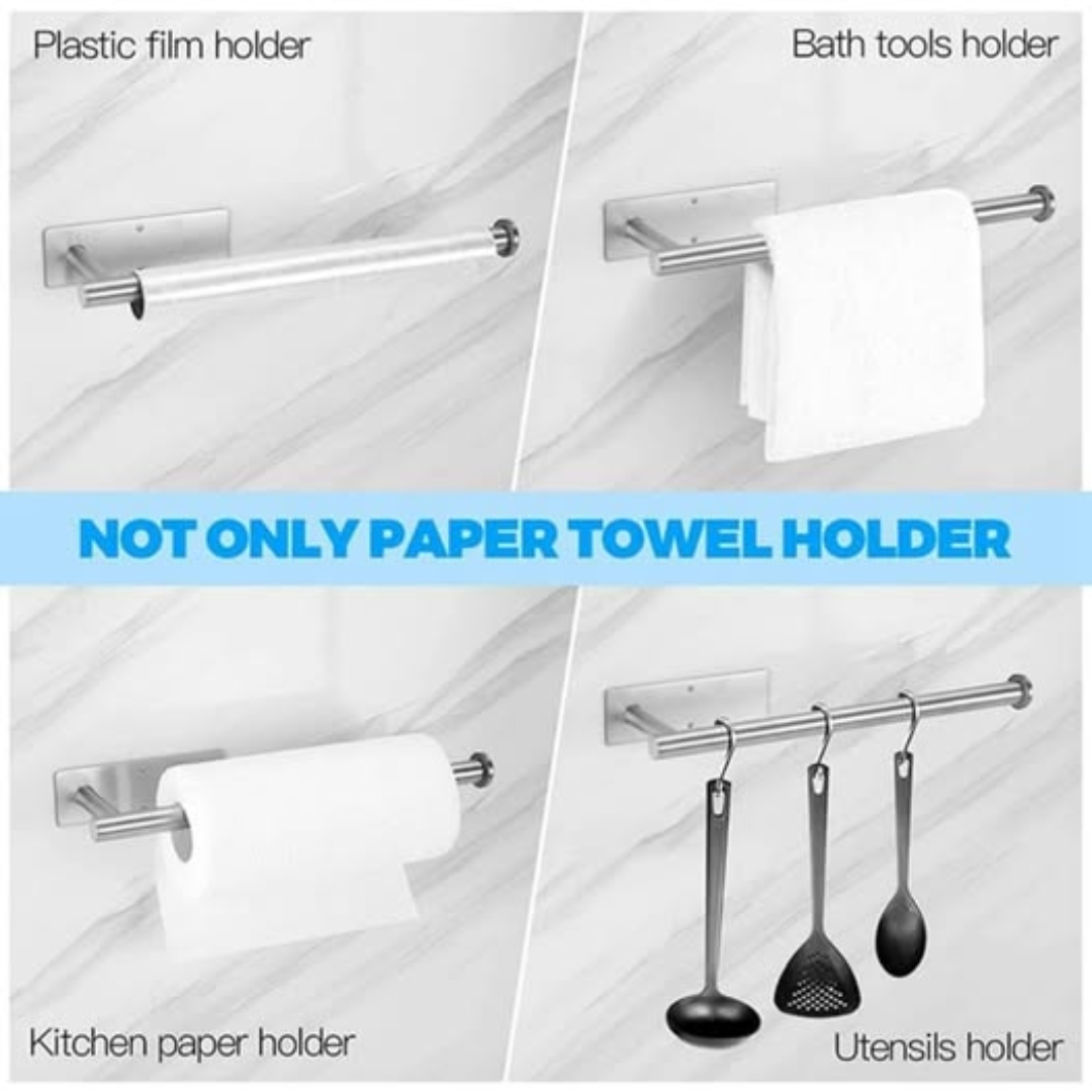 Multi-functional adhesive paper towel and tissue hanger