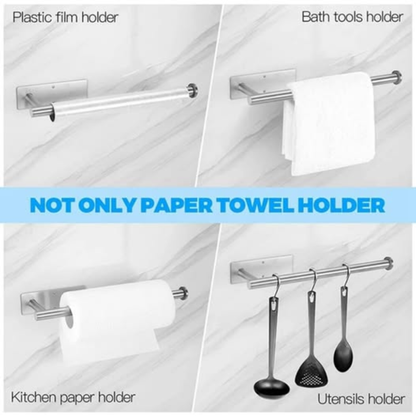 Multi-functional adhesive paper towel and tissue hanger