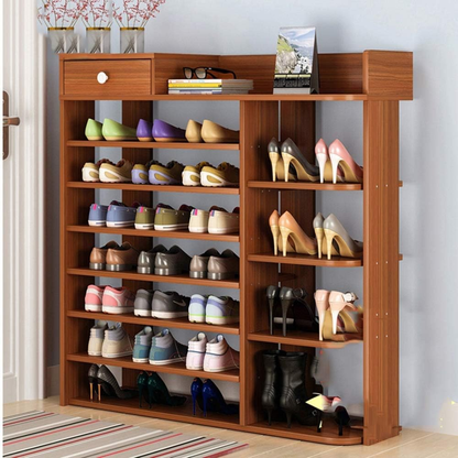 Multi-layer compartment shoe rack cabinet with drawer