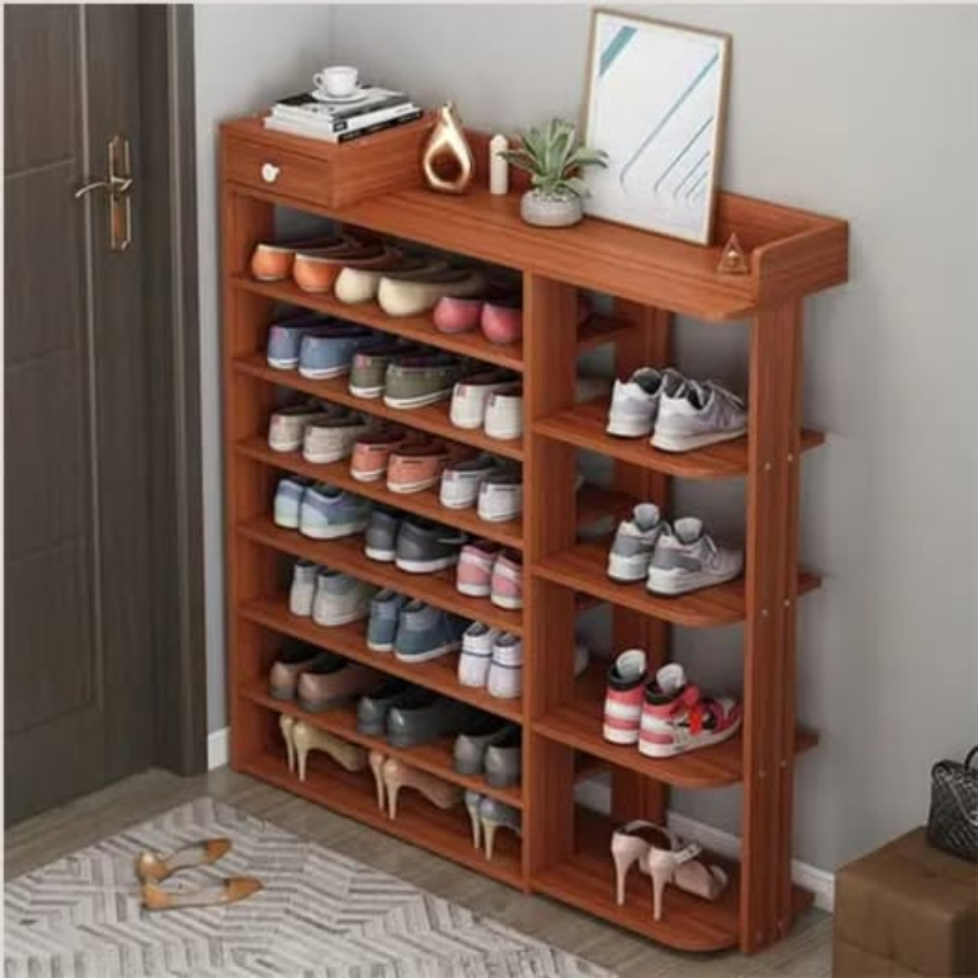 Multi-layer compartment shoe rack cabinet with drawer