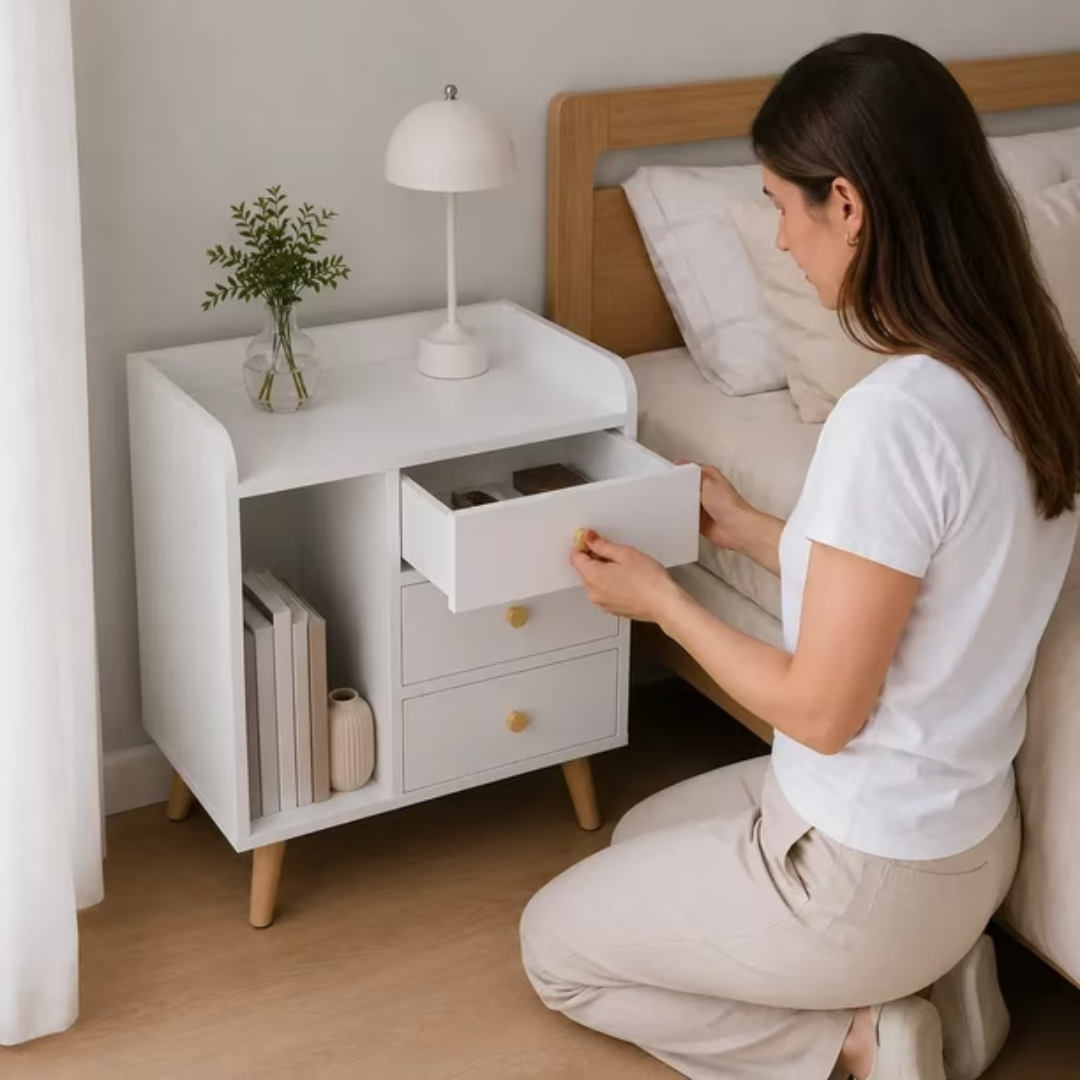 Multifunctional wooden bedside table