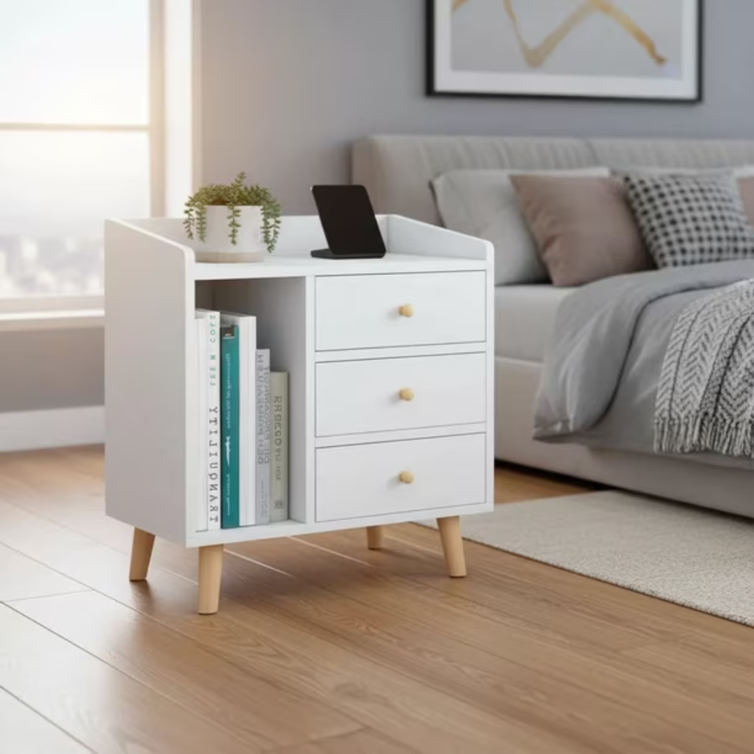 Multifunctional wooden bedside table