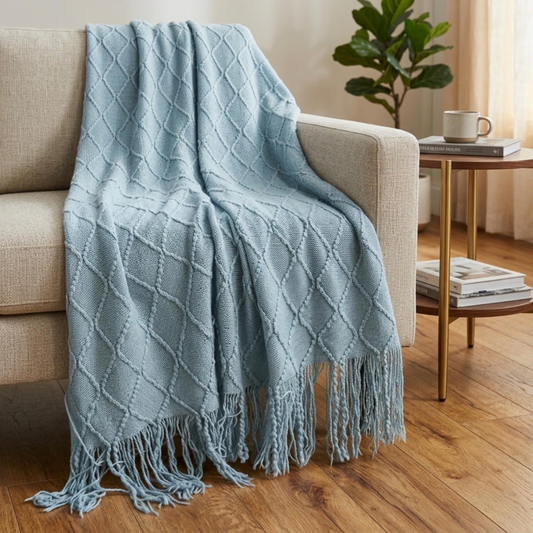 Nordic Cotton Knitted Sofa Cover with Tassels