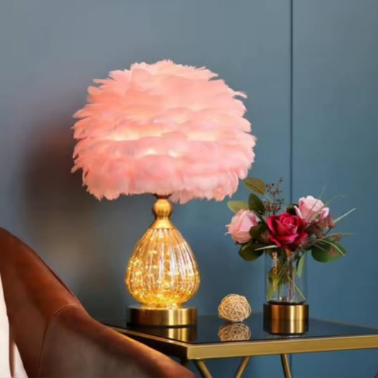 Pink  Crystal Feather Table Lamp