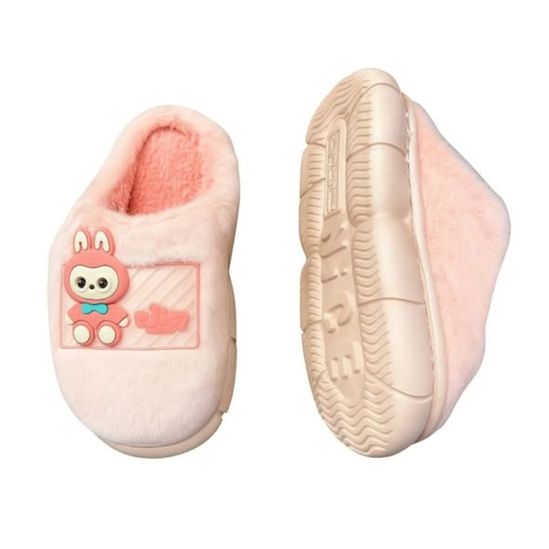 Pink Labubu Plush Kids Indoor Slippers