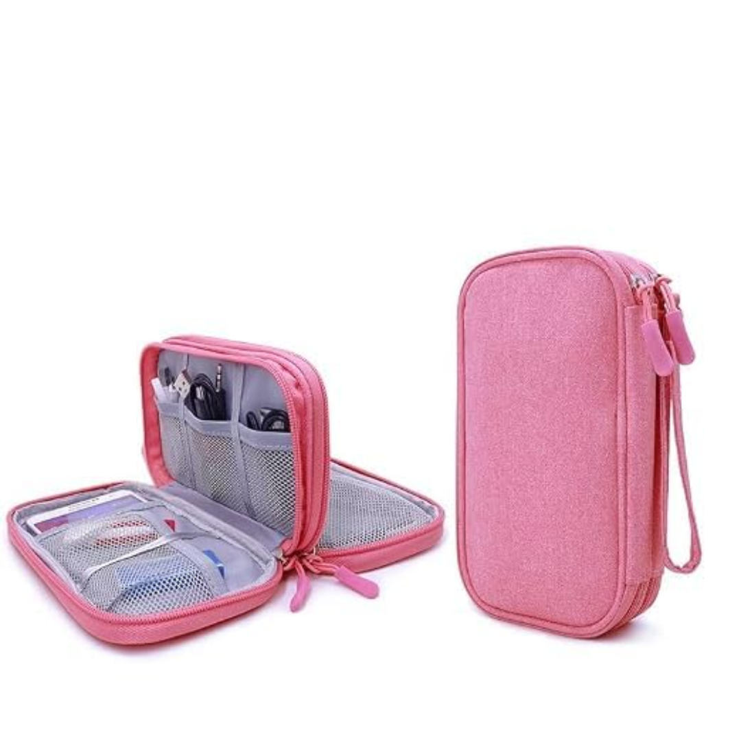 Portable double-layer travel cable organiser pouch