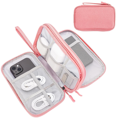 Portable double-layer travel cable organiser pouch