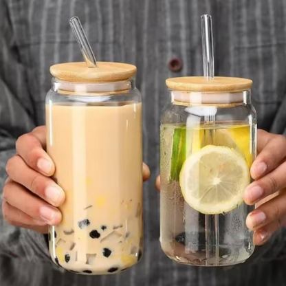 Portable smoothie glass jar with straw