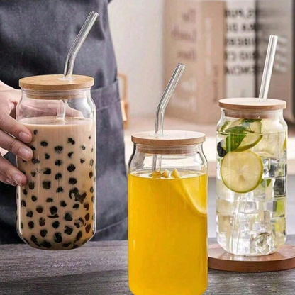Portable smoothie glass jar with straw