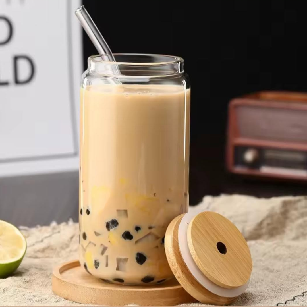 Portable smoothie glass jar with straw