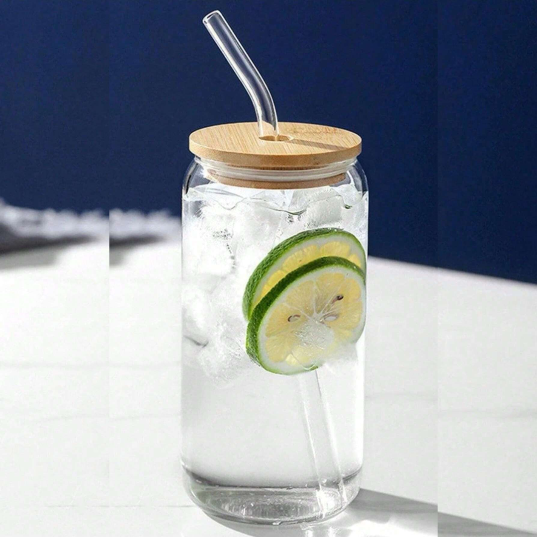 Portable smoothie glass jar with straw