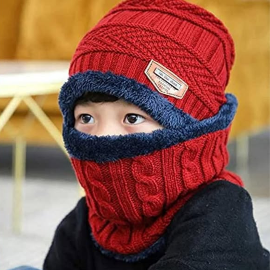 Red KIDS BEANIE WINTER HAT and SCARF SET