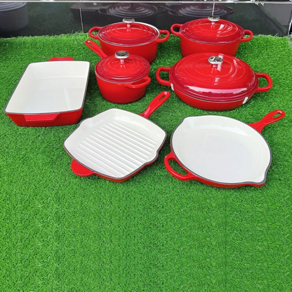 Red Multi-color enamel cast iron cookware set