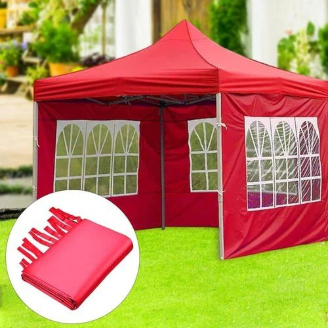 Red Pop Up Gazebo Canopy Tent with 3 Window Side Walls