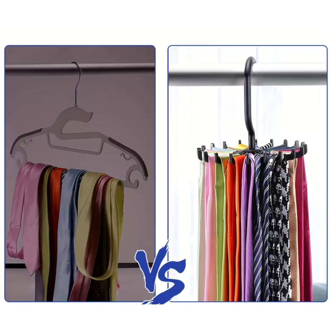 Rotating plastic hanger for scarves and ties