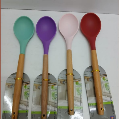 Silicone wooden handle serving spoon