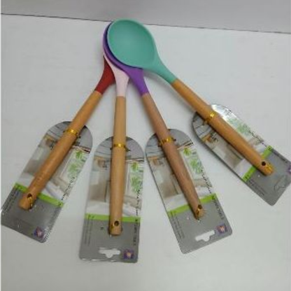 Silicone wooden handle serving spoon