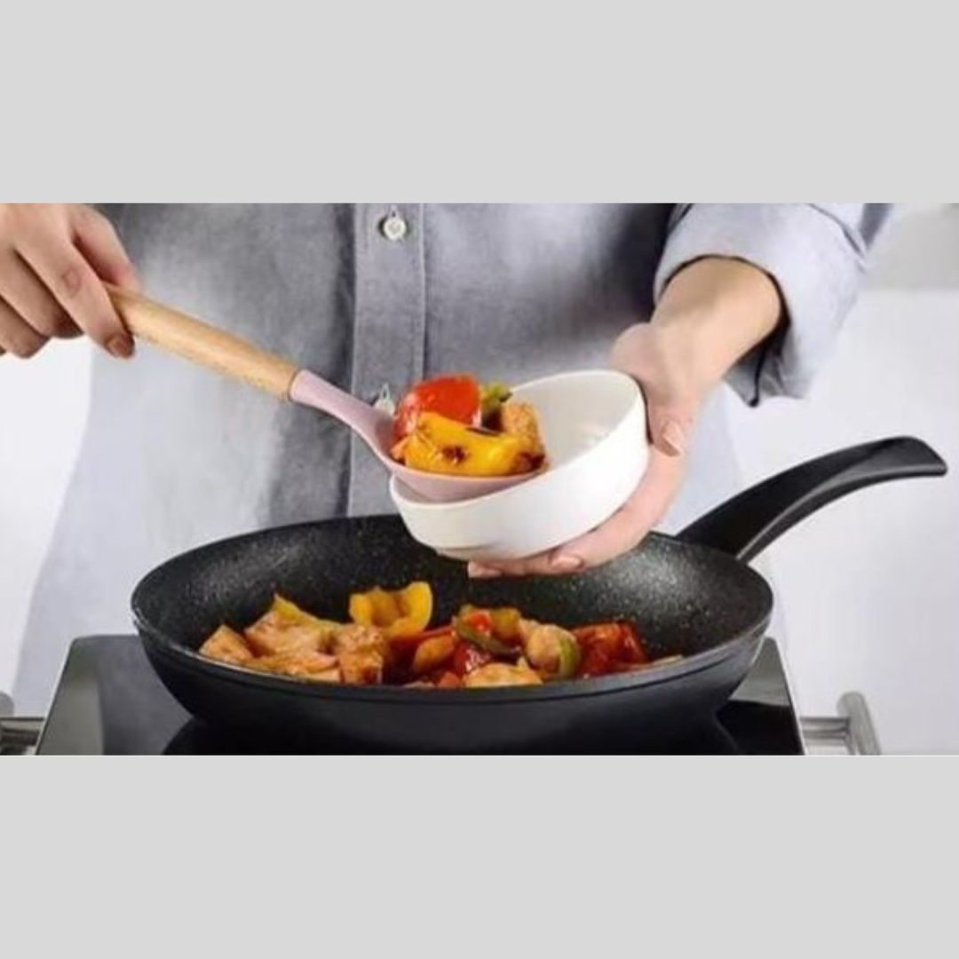 Silicone wooden handle serving spoon