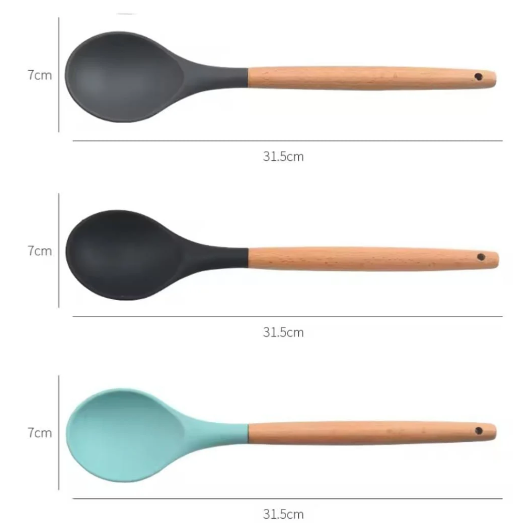 Silicone wooden handle serving spoon