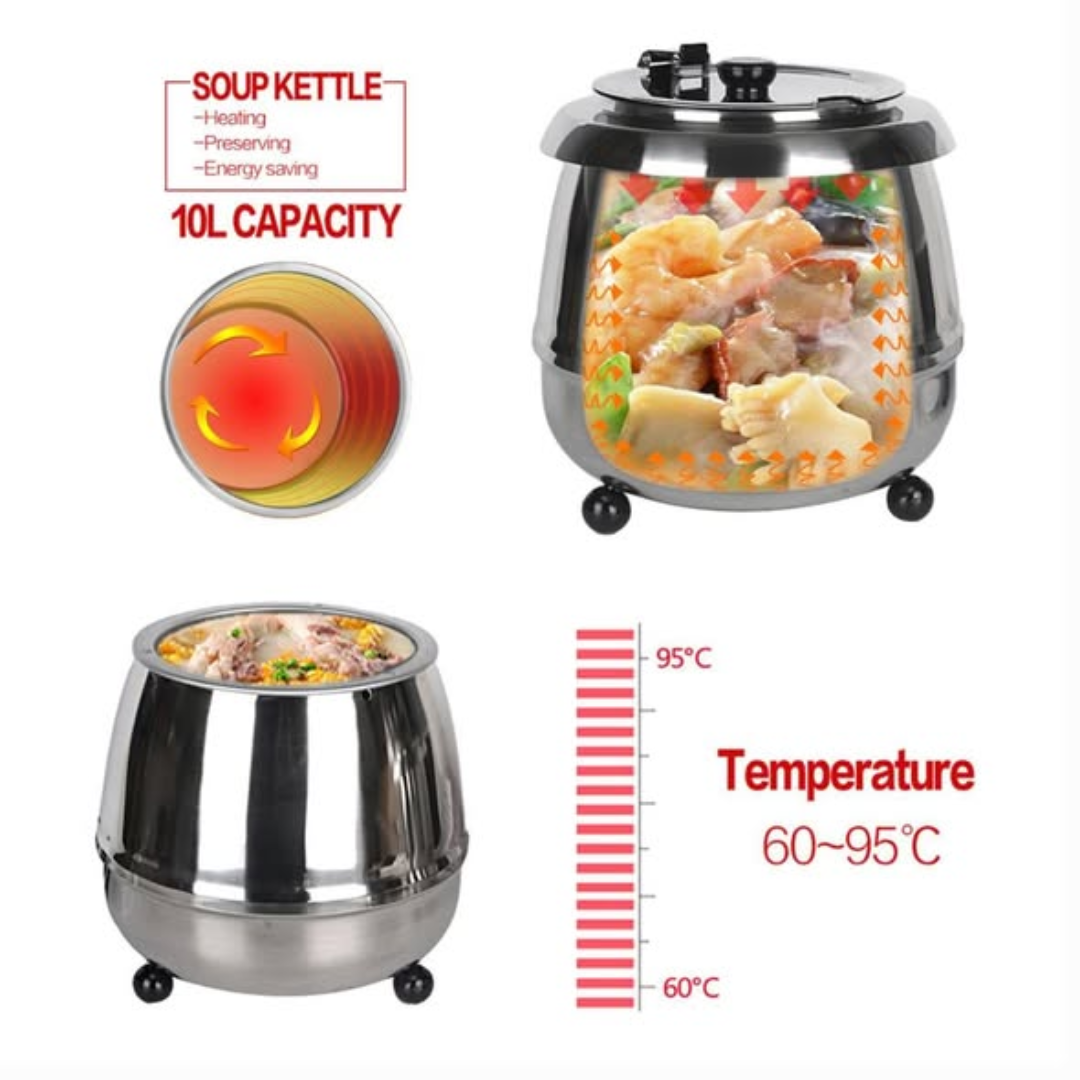Stainless Steel 10L Electric Soup Warmer Tureen Kettle