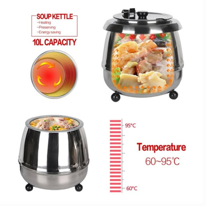 Stainless Steel 10L Electric Soup Warmer Tureen Kettle