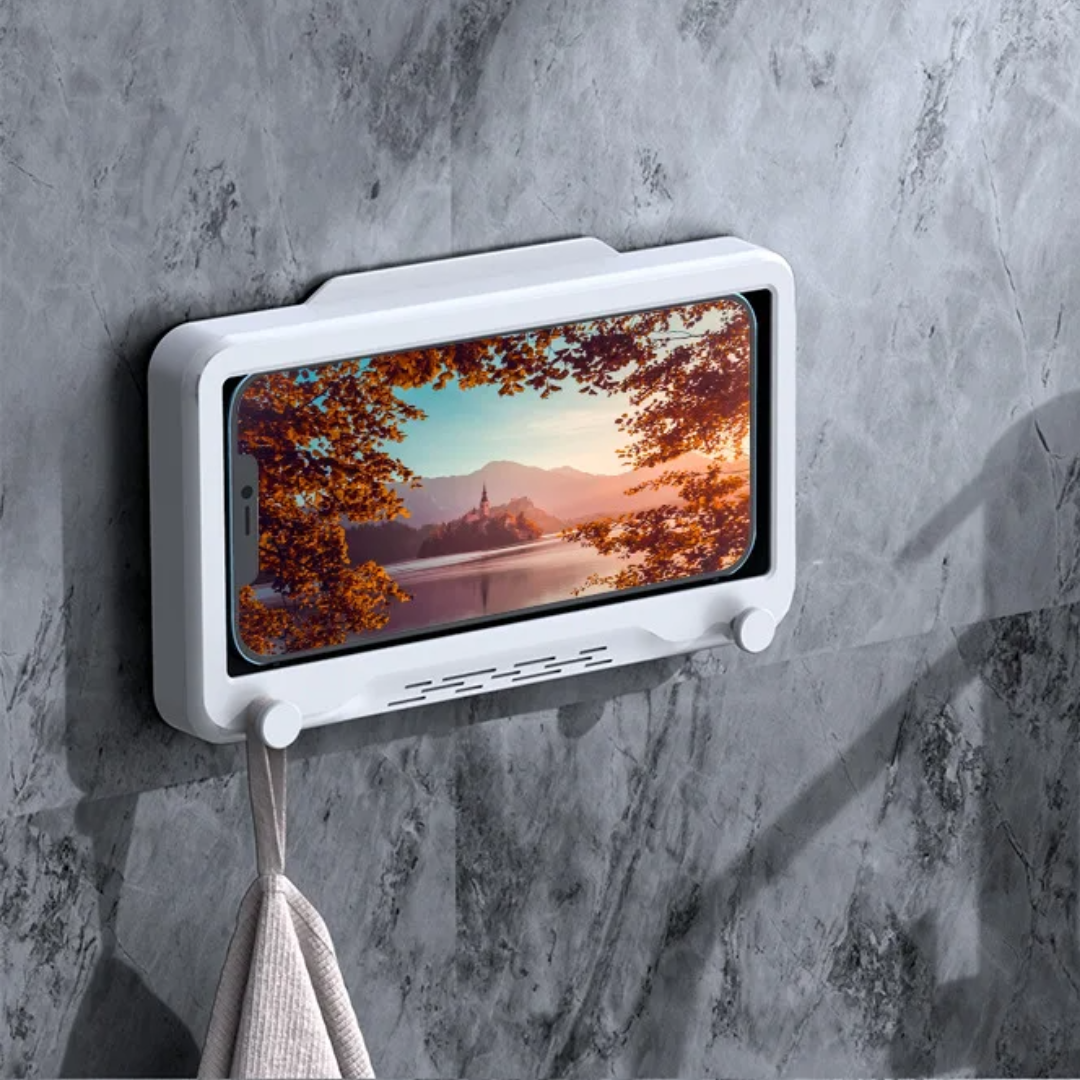 White - Waterproof case bathroom phone holder