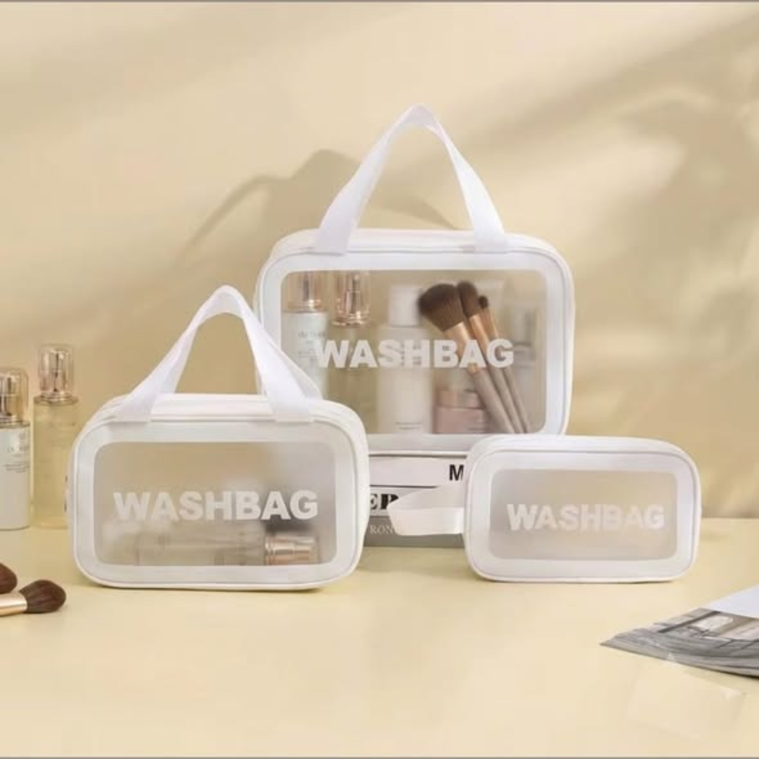 White 3-in-1 Transparent Makeup Organizer Bag