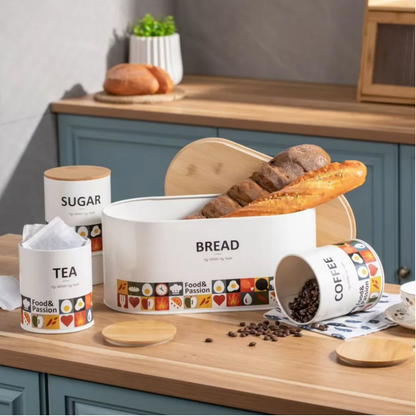 White Alloy Bread Bin and 3-Piece Canister Set