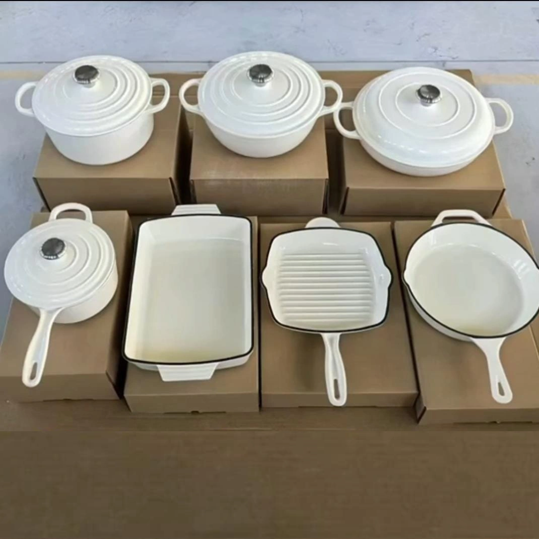 White Multi-color enamel cast iron cookware set