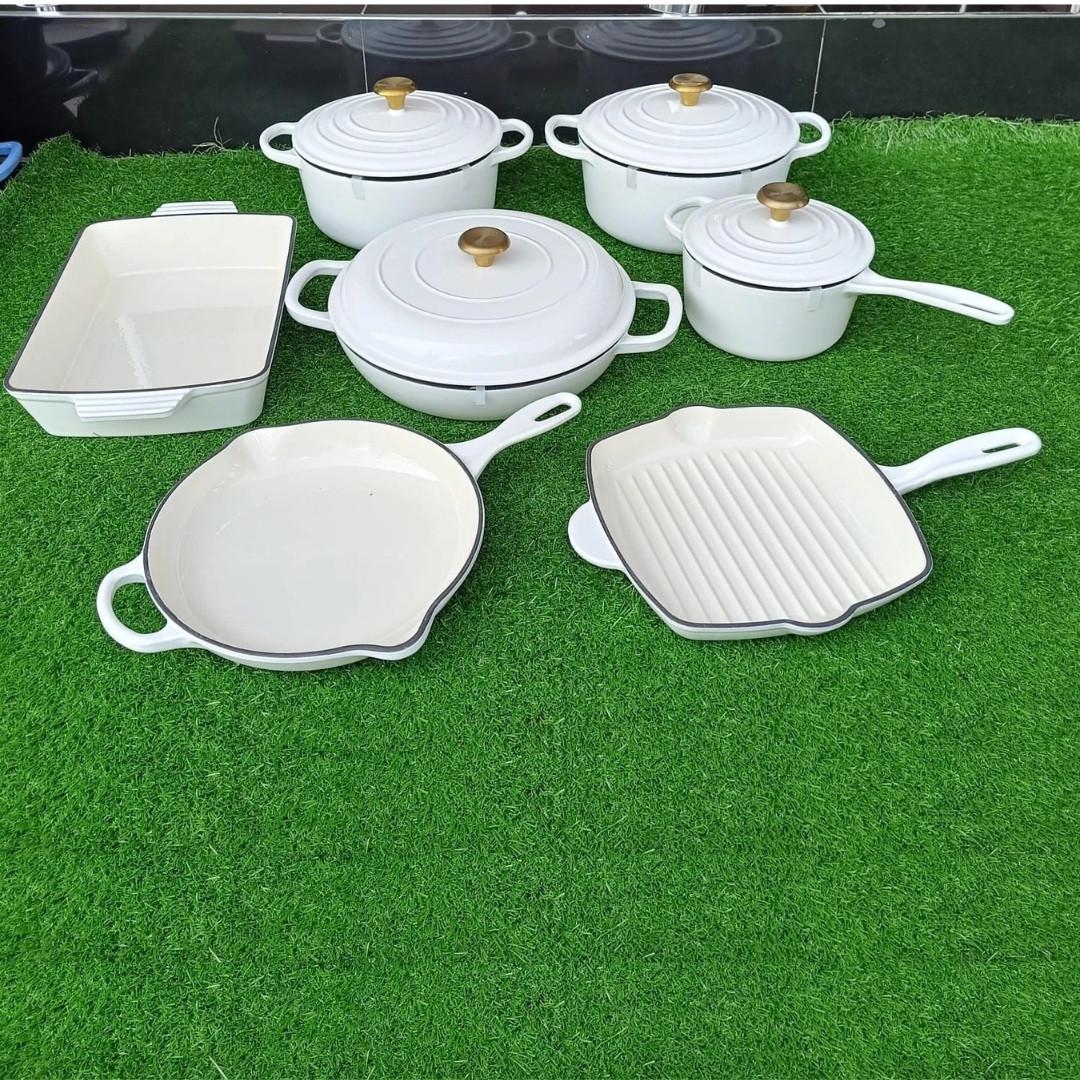 White Multi-color enamel cast iron cookware set
