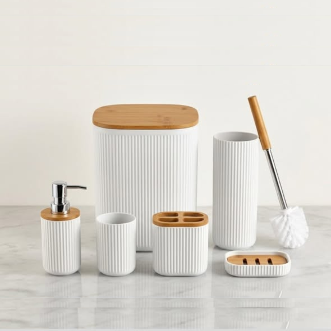 White Square-shaped6-in-1 Round Bathroom Accessories Set
