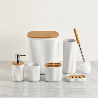 White Square-shaped6-in-1 Round Bathroom Accessories Set