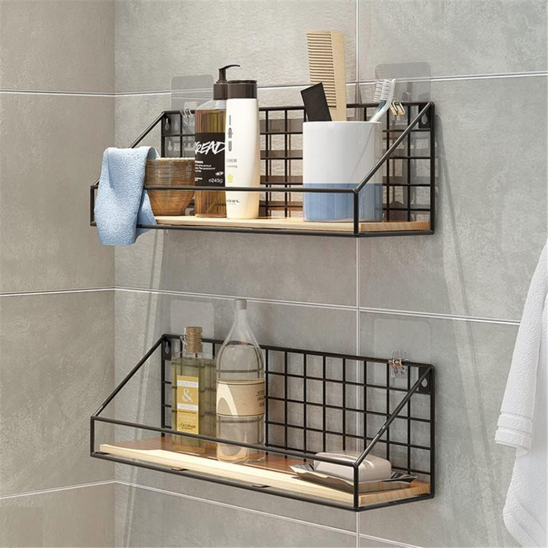 Wood storage display shelf / metal wire basket