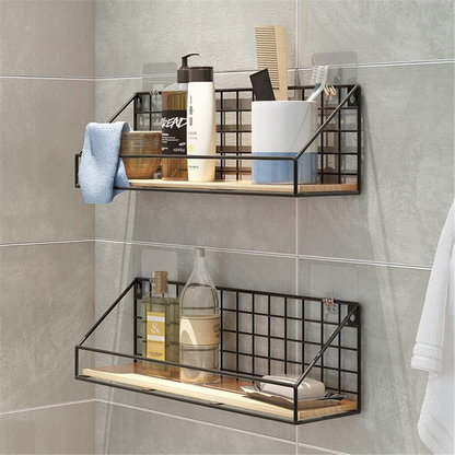 Wood storage display shelf / metal wire basket