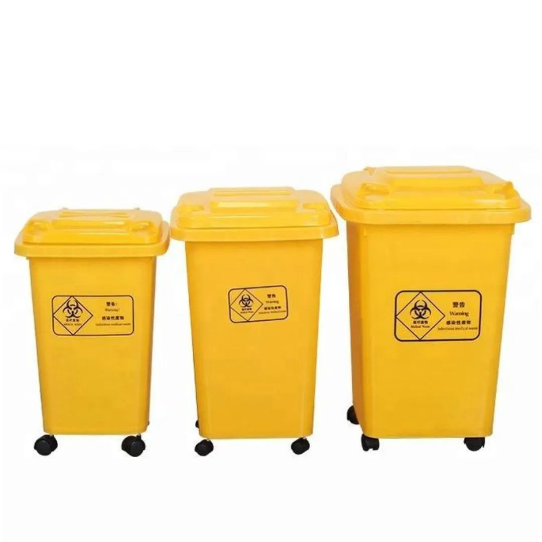 Yellow dustbin with 4 wheels