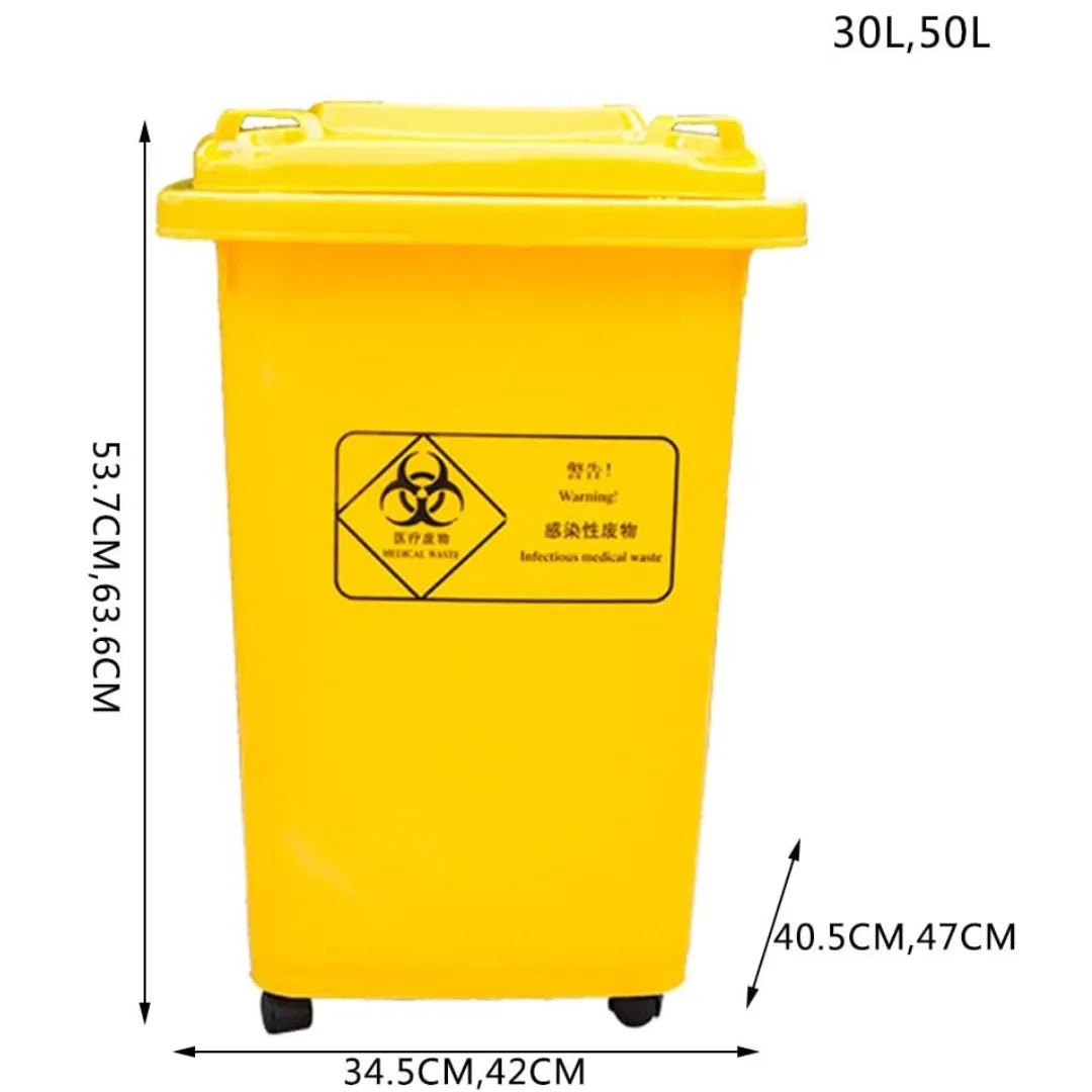 Yellow dustbin with 4 wheels